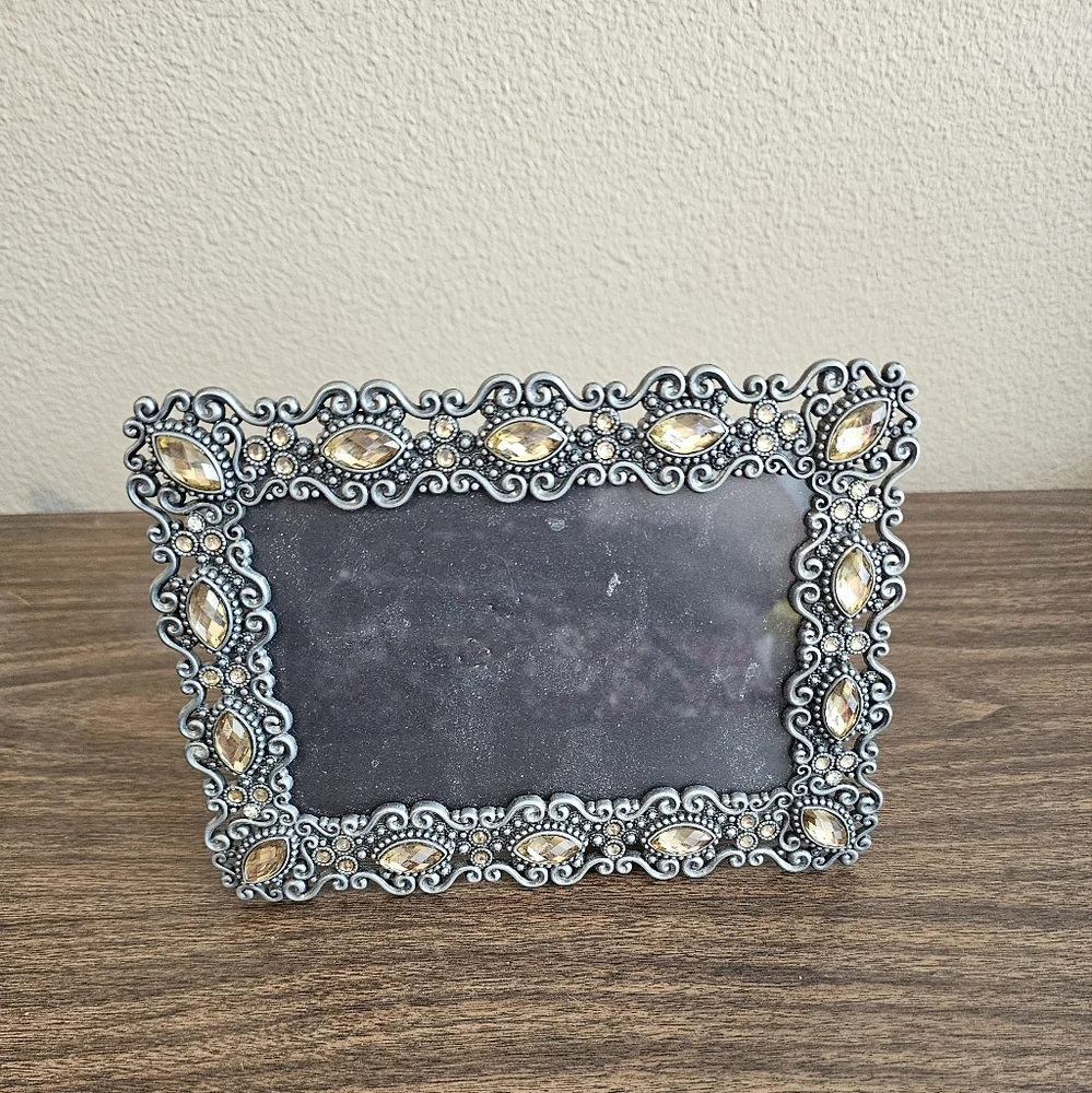 6 X 7.5 Dark Gray & Amber-Color Rhinestone Photo Frame - Picture 3 of 3